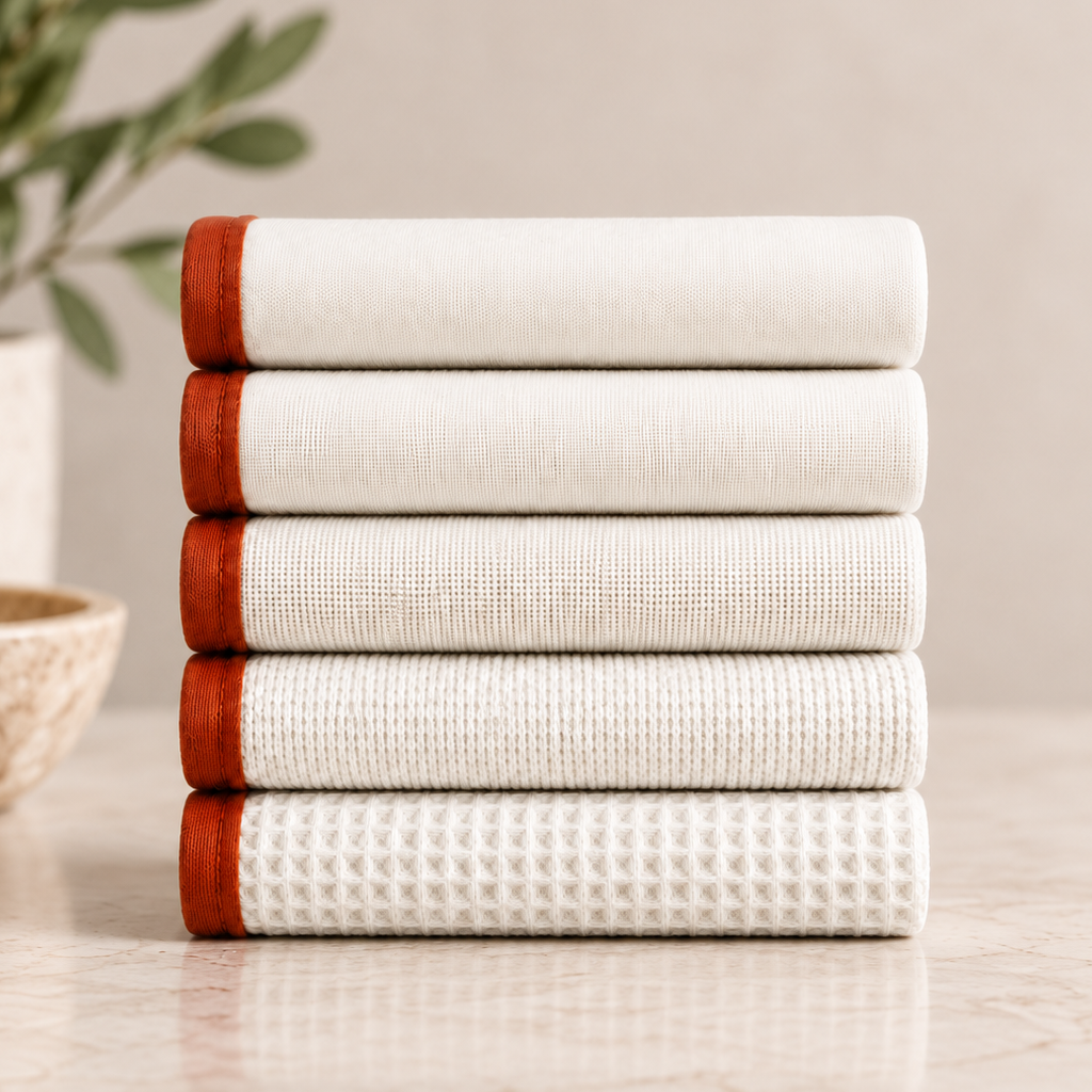 Five graded face cloths