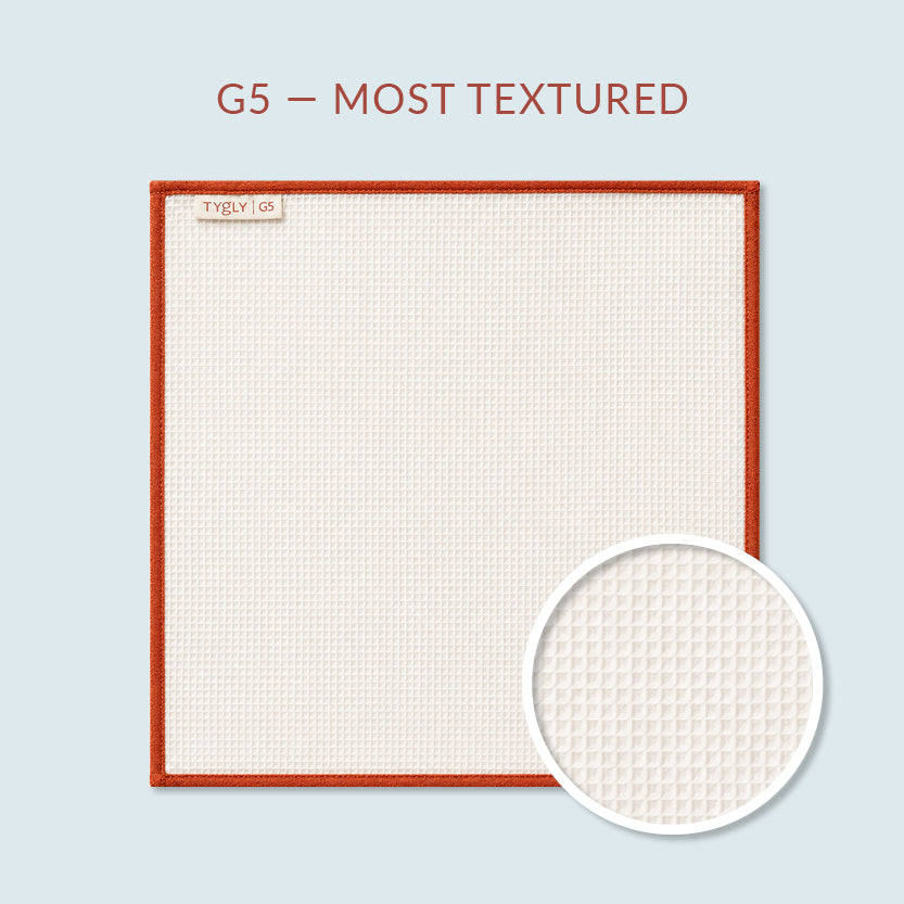 Close-up of TYGLY G5 exfoliating dobby waffle texture